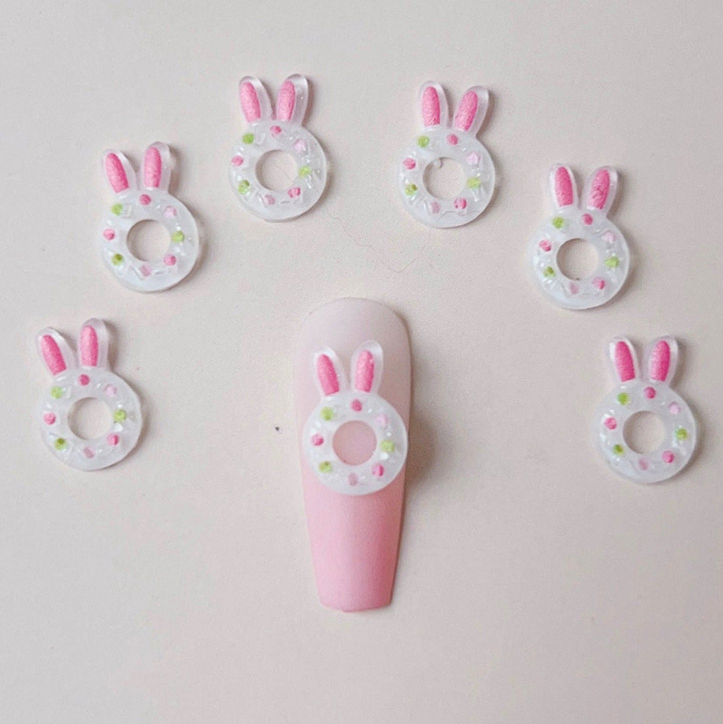 Cute 3D Bunny Donut Themed Nail Art Charms, Mini Cabochon