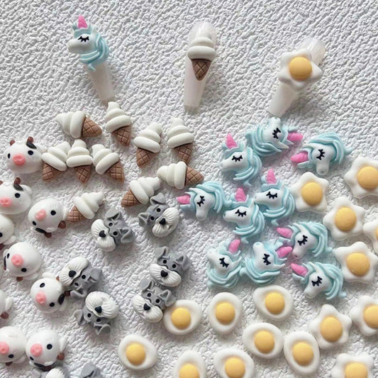 Cute Animal, Ice Cream, Unicorn, and Egg Theme 3D Nail Art Charms,Mini Cabochon