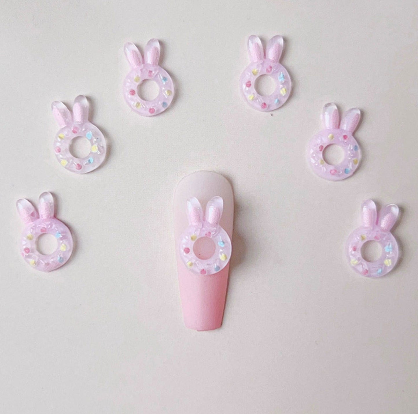 Cute 3D Bunny Donut Themed Nail Art Charms, Mini Cabochon