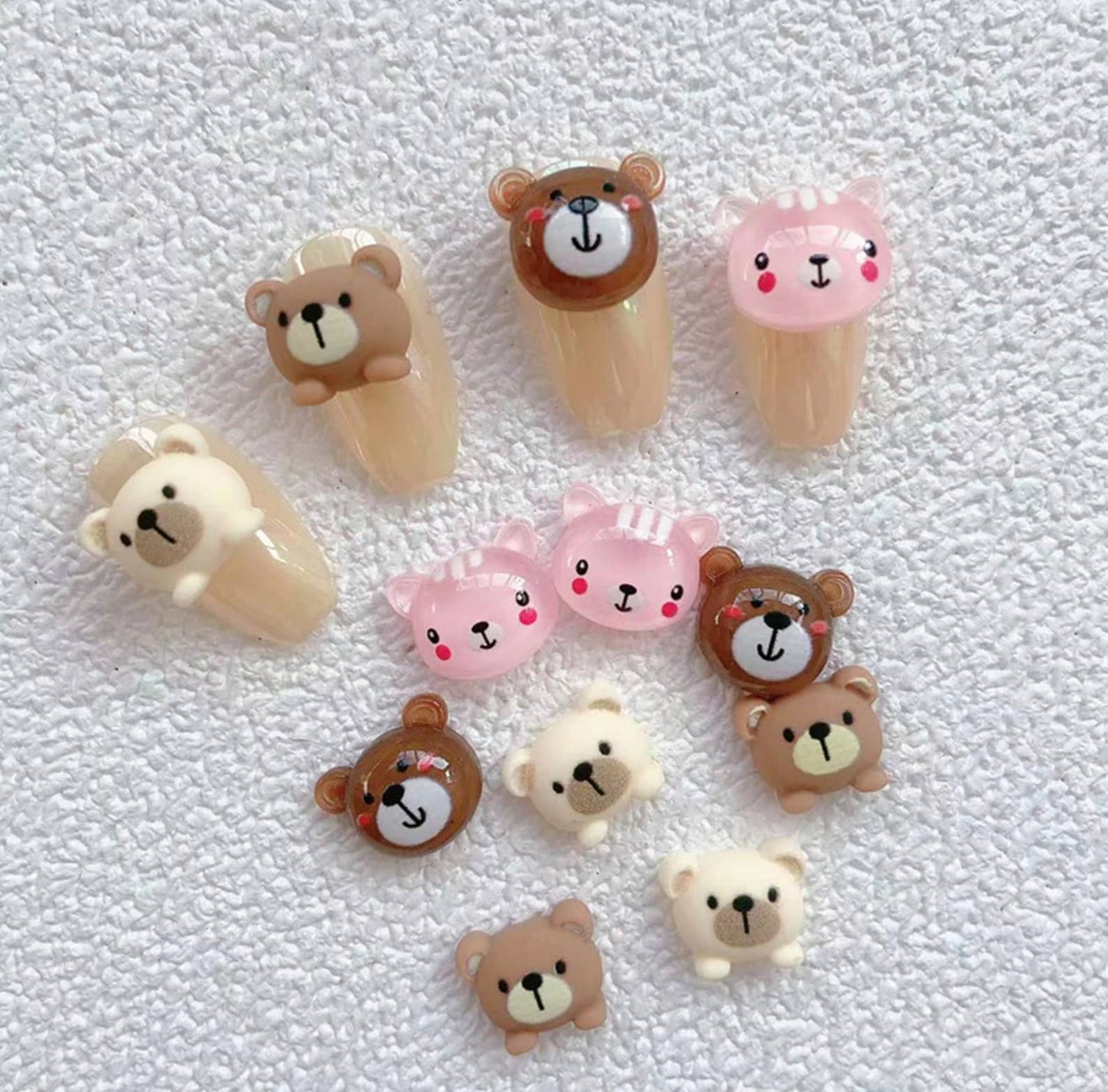 Cute Bear and Cat, Animal Themed 3D Nail Art Charms, Mini Cabochon
