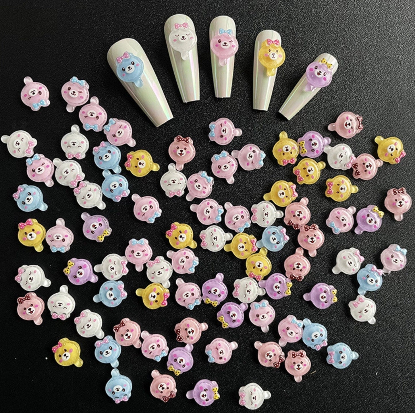 Cute Bear Lollipop Themed Nail Art Charms, Mini Cabochon