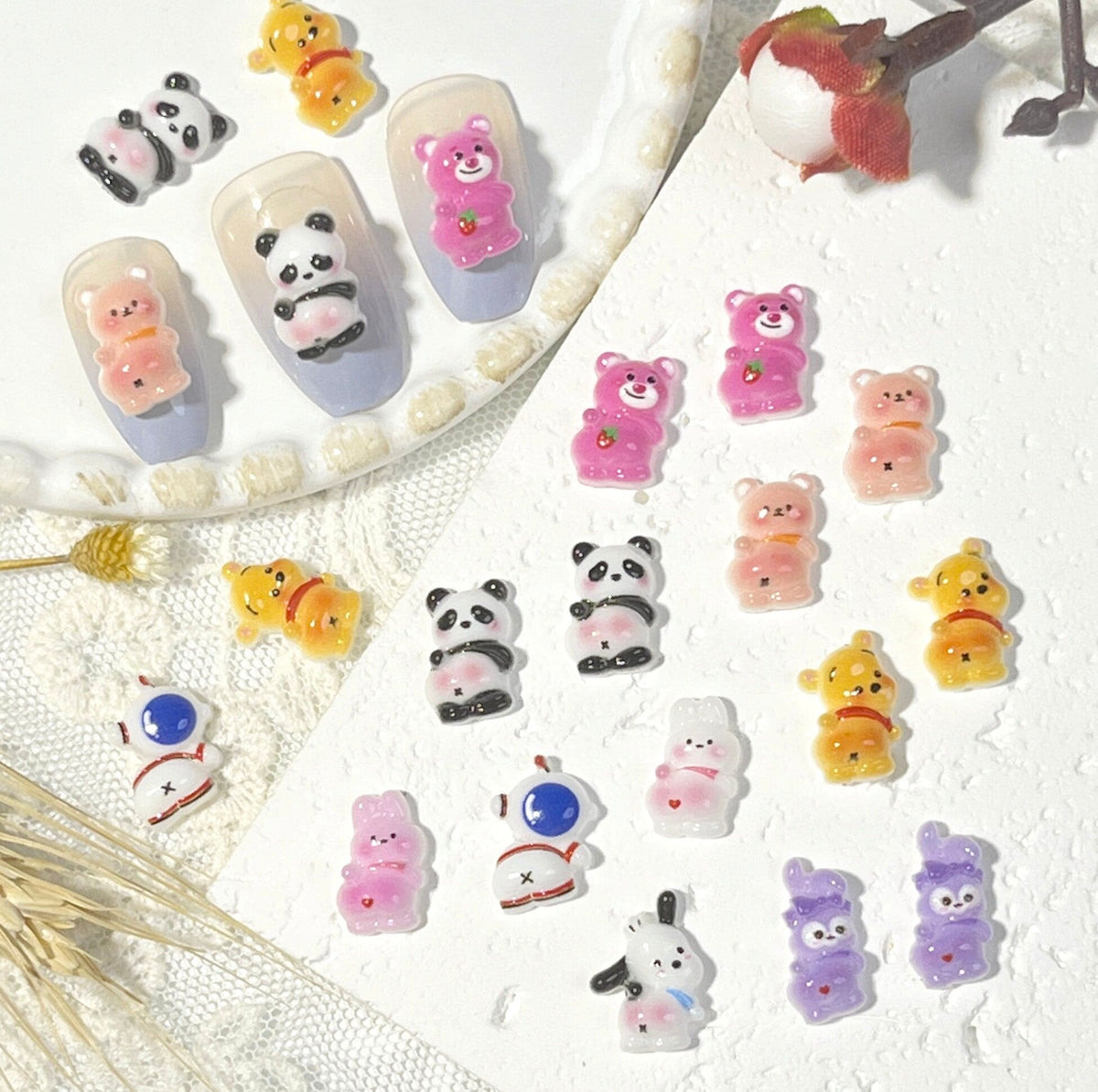 Cute Cartoon Animals with Shaking Bottom Theme Nail Art Charms, Mini Cabochon