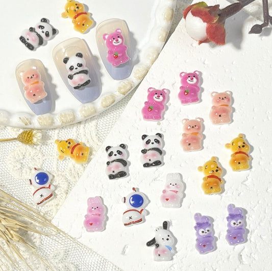 Cute Cartoon Animals with Shaking Bottom Theme Nail Art Charms, Mini Cabochon