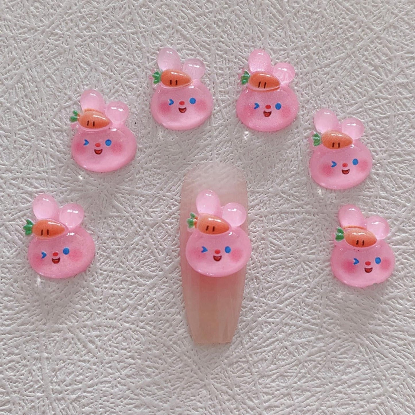 Cute Chubby Bunny with Carrot, Animal Themed 3D Nail Art Charms, Mini Cabochon