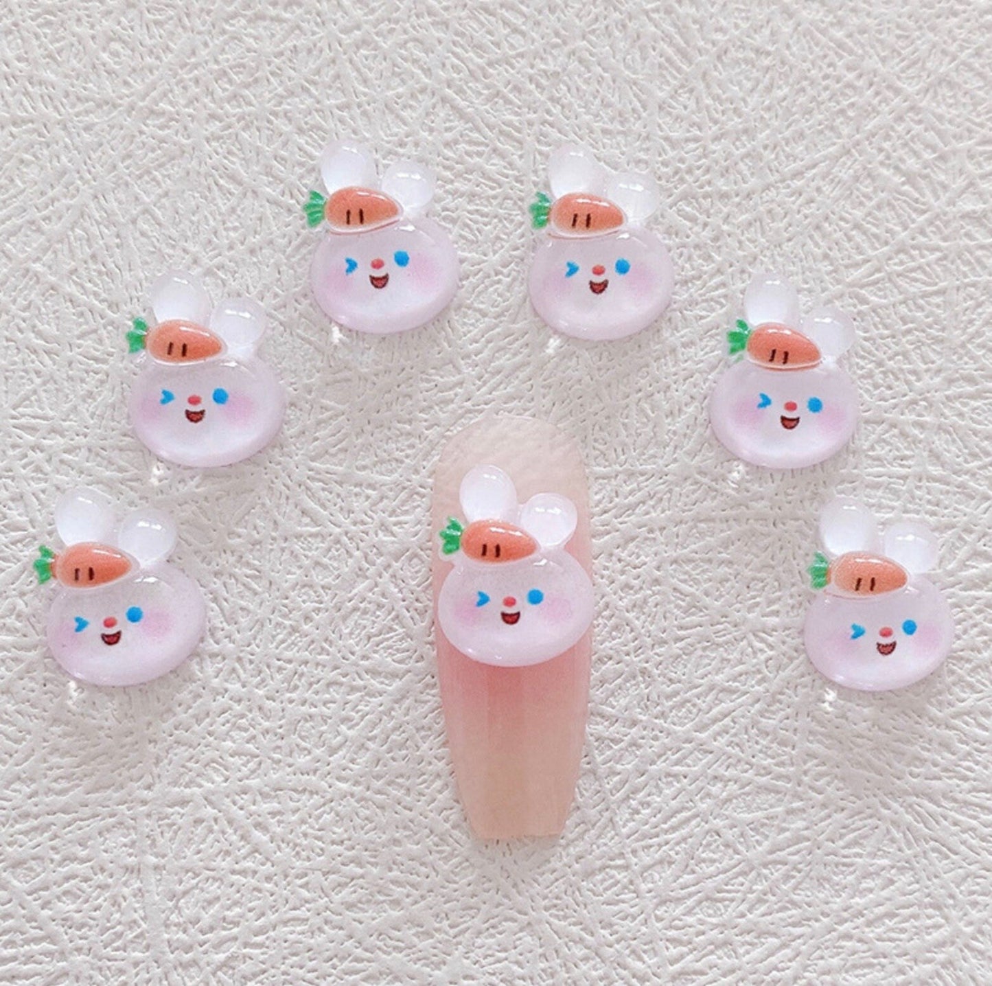 Cute Chubby Bunny with Carrot, Animal Themed 3D Nail Art Charms, Mini Cabochon
