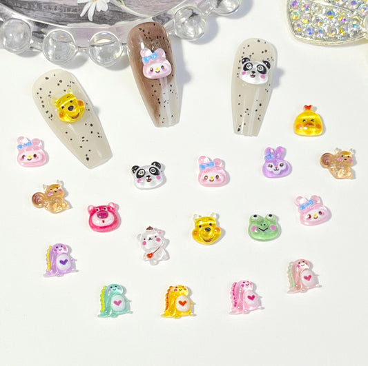 Cute Mixed Animal Themed 3D Nail Art Charms, Mini Cabochon