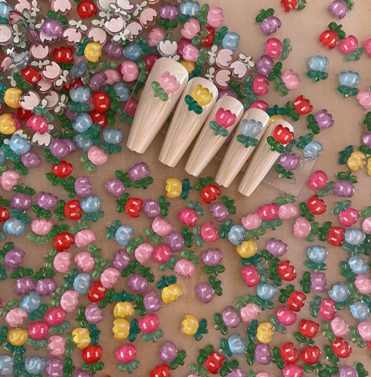 Cute Mixed Color Flower with Face Nail Art Charms, Mini Cabochon