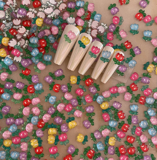Cute Mixed Color Flower with Face Nail Art Charms, Mini Cabochon