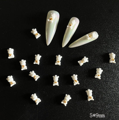 Cute Pink Bear, White Bear, Egg Nail Art Charms, Mini Cabochon
