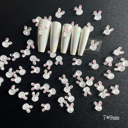 Cute White Bunny Themed 3D Nail Art Charms, Mini Cabochon