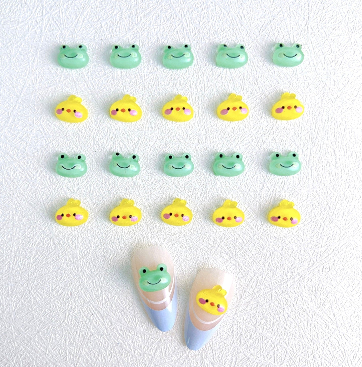 Goofy Frog and Duck, Animal Themed 3D Nail Art Charms, Mini Cabochon