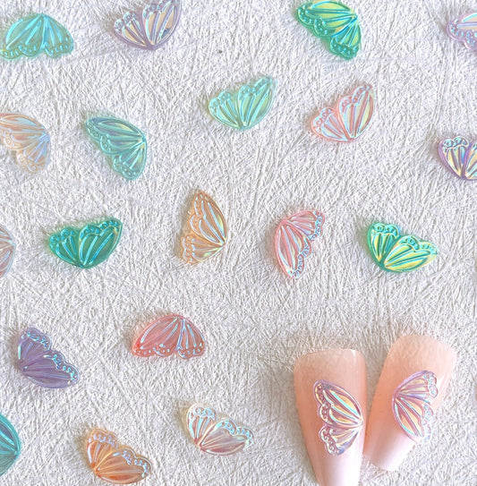 Iridescent Half Butterfly Wing, Animal Themed 3D Nail Art Charms, Mini Cabochon