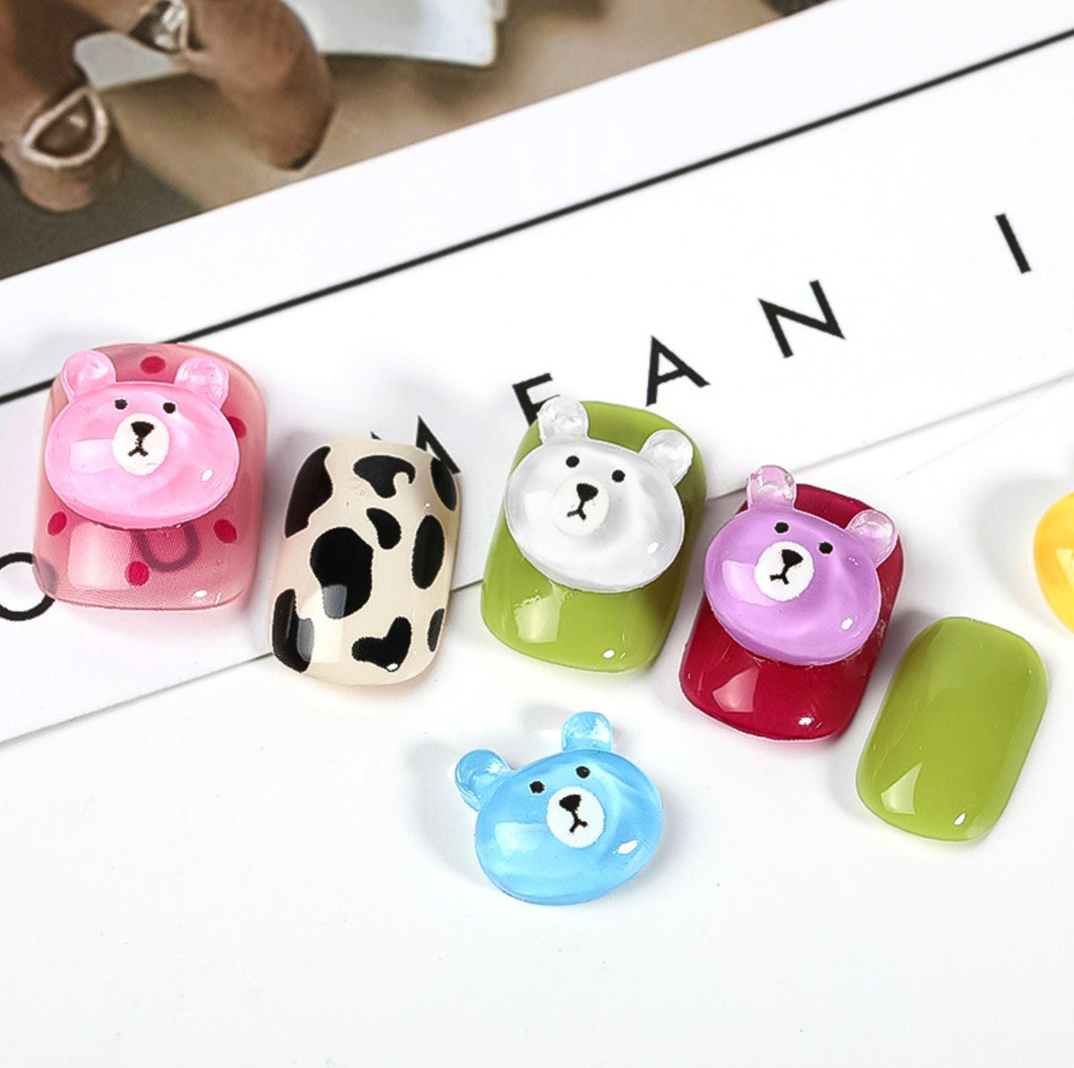 Kawaii Resin Bear (Pink,Yellow,Brown,Blue,Purple) Nail Art Charms, Mini Cabochon