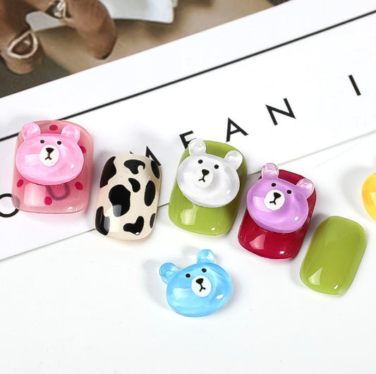 Kawaii Resin Bear (Pink,Yellow,Brown,Blue,Purple) Nail Art Charms, Mini Cabochon