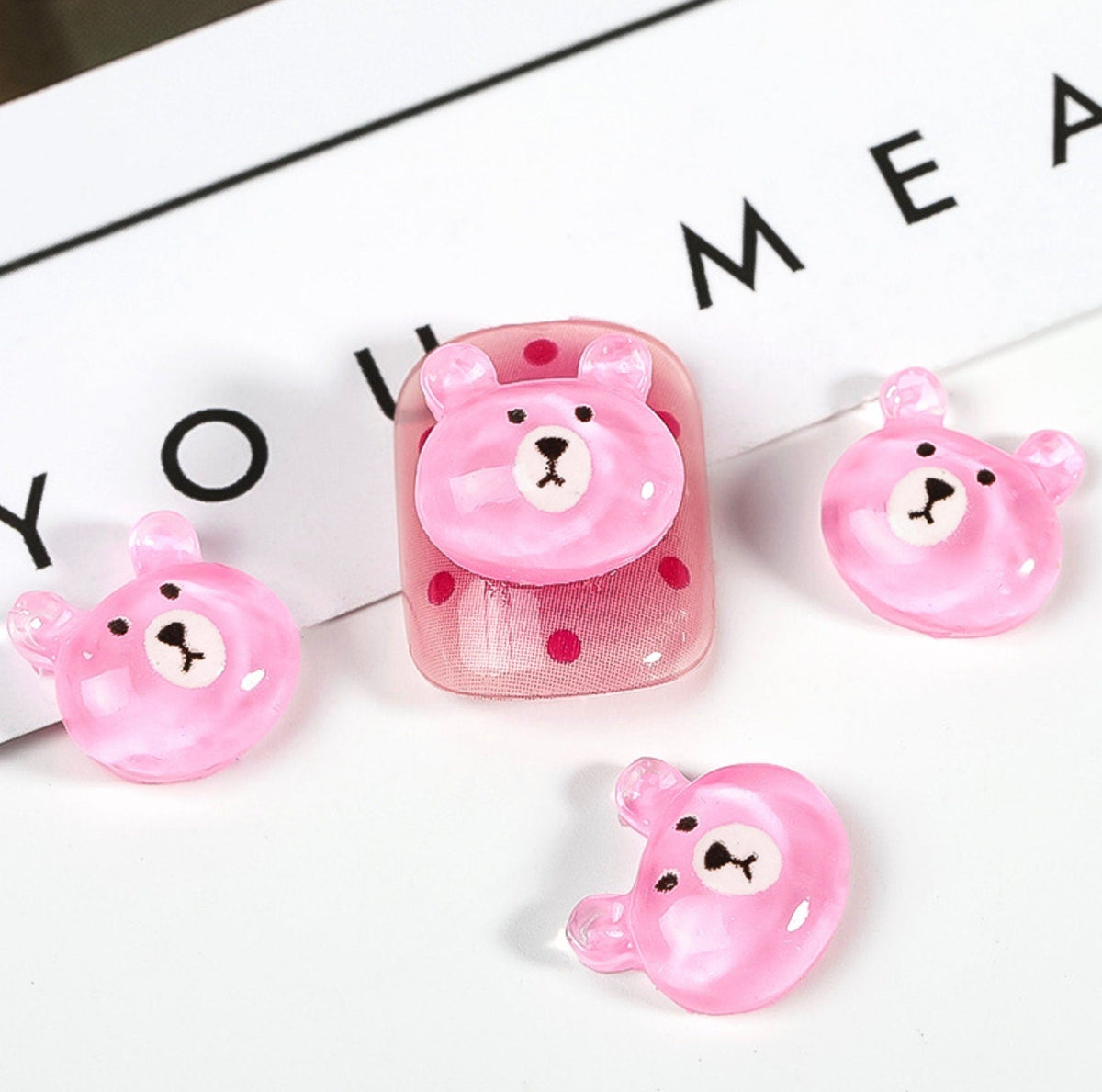 Kawaii Resin Bear (Pink,Yellow,Brown,Blue,Purple) Nail Art Charms, Mini Cabochon