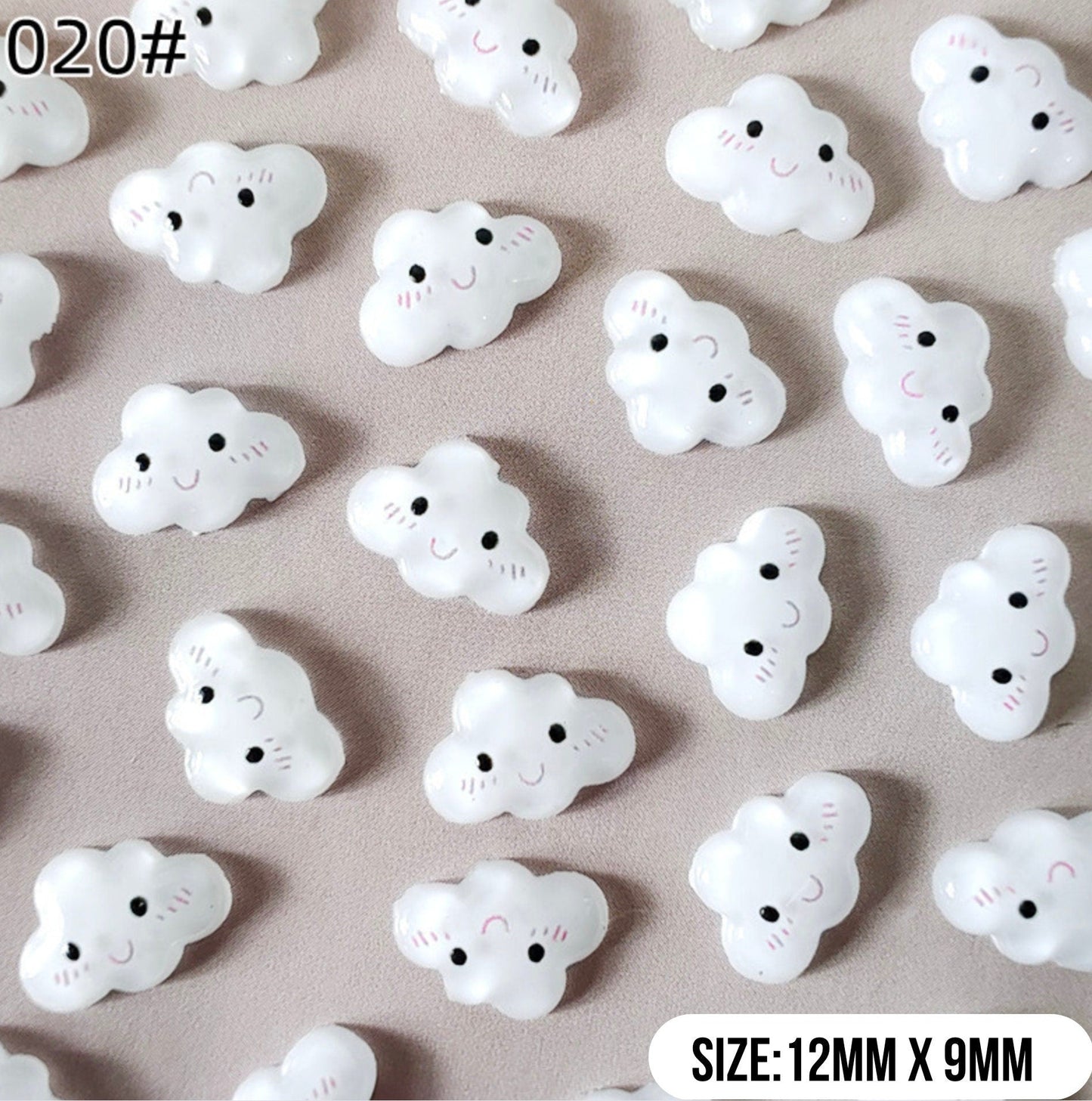 Kawaii Smiley White Cloud, Weather Themed 3D Nail Art Charms, Mini Cabochon
