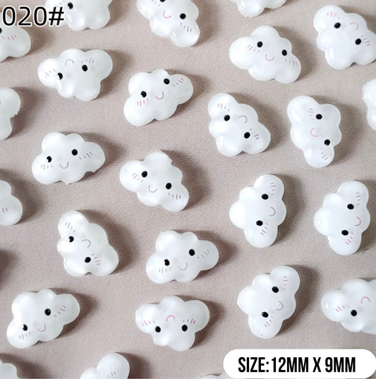 Kawaii Smiley White Cloud, Weather Themed 3D Nail Art Charms, Mini Cabochon