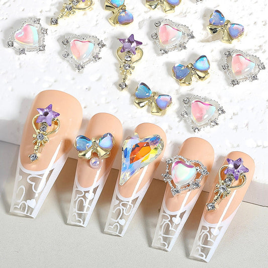 Large Rhinestone Bow, Heart, Star Wand Themed Nail Art Charms