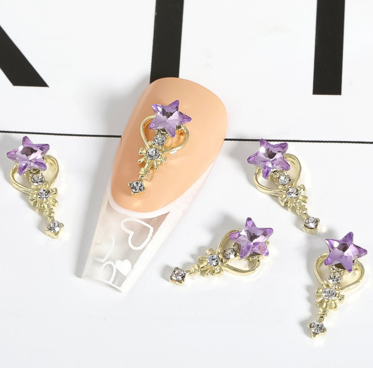 Large Rhinestone Bow, Heart, Star Wand Themed Nail Art Charms