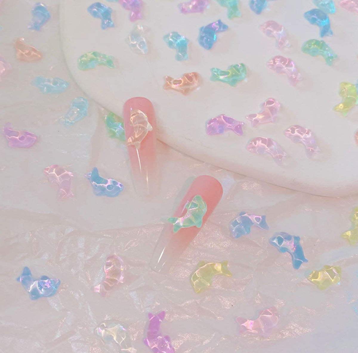 Mixed Color Translucent Dolphins, Animal  Nail Art Charms, Mini Cabochon