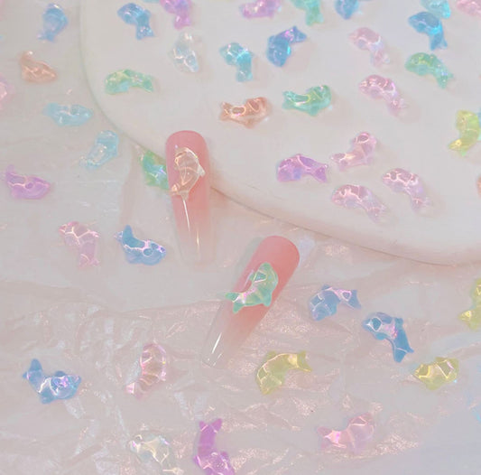Mixed Color Translucent Dolphins, Animal  Nail Art Charms, Mini Cabochon