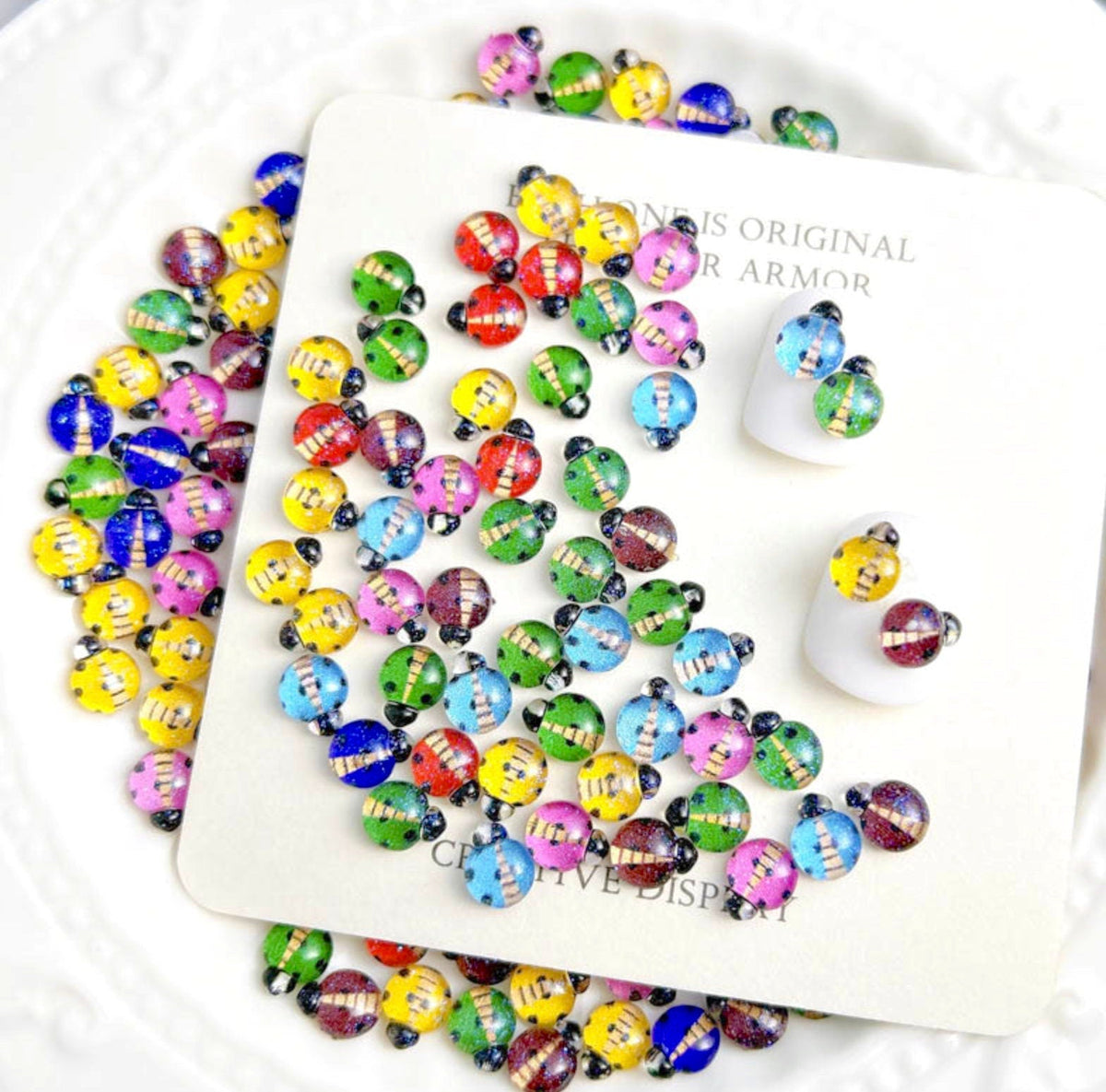 Mixed Colors Glitter Ladybug Themed 3D Nail Art Charms, Mini Cabochon