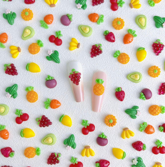 Mixed Fruit and Vegetable Themed 3D Nail Art Charms, Mini Cabochon