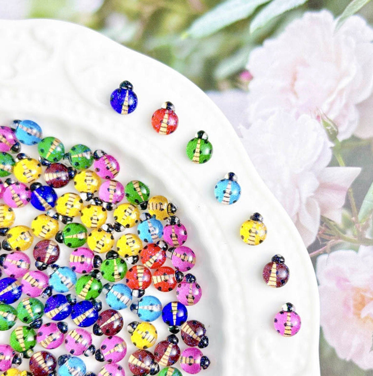 Mixed Colors Glitter Ladybug Themed 3D Nail Art Charms, Mini Cabochon