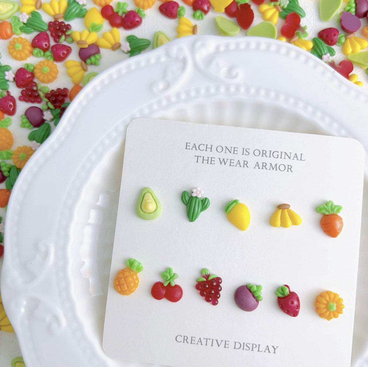 Mixed Fruit and Vegetable Themed 3D Nail Art Charms, Mini Cabochon