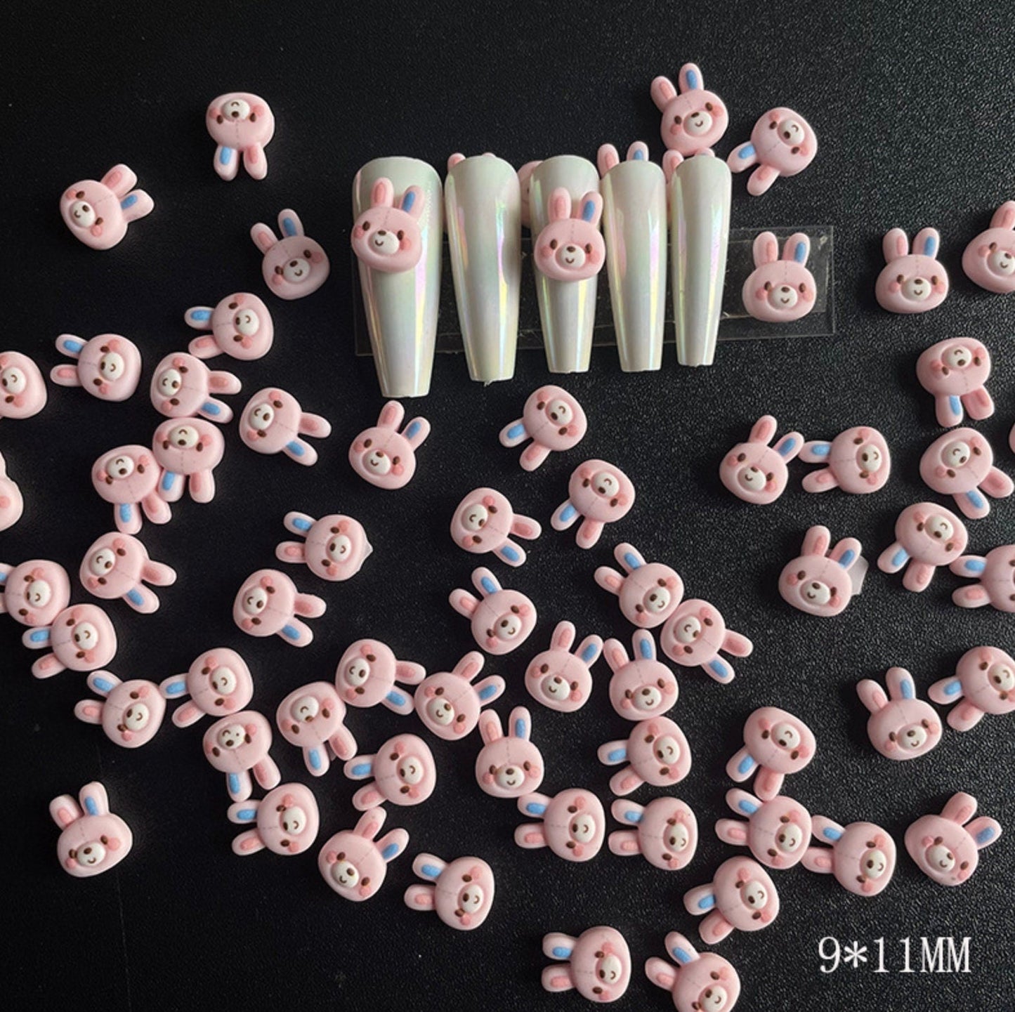 Pink Stitched Bunny Themed Nail Art Charms, Mini Cabochon (9mm x 11mm)