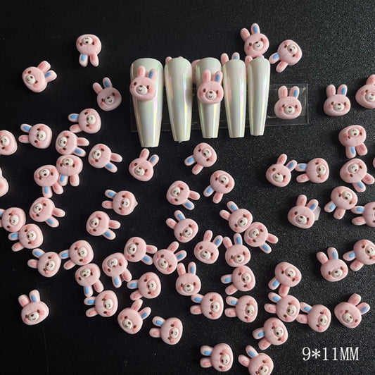 Pink Stitched Bunny Themed Nail Art Charms, Mini Cabochon (9mm x 11mm)