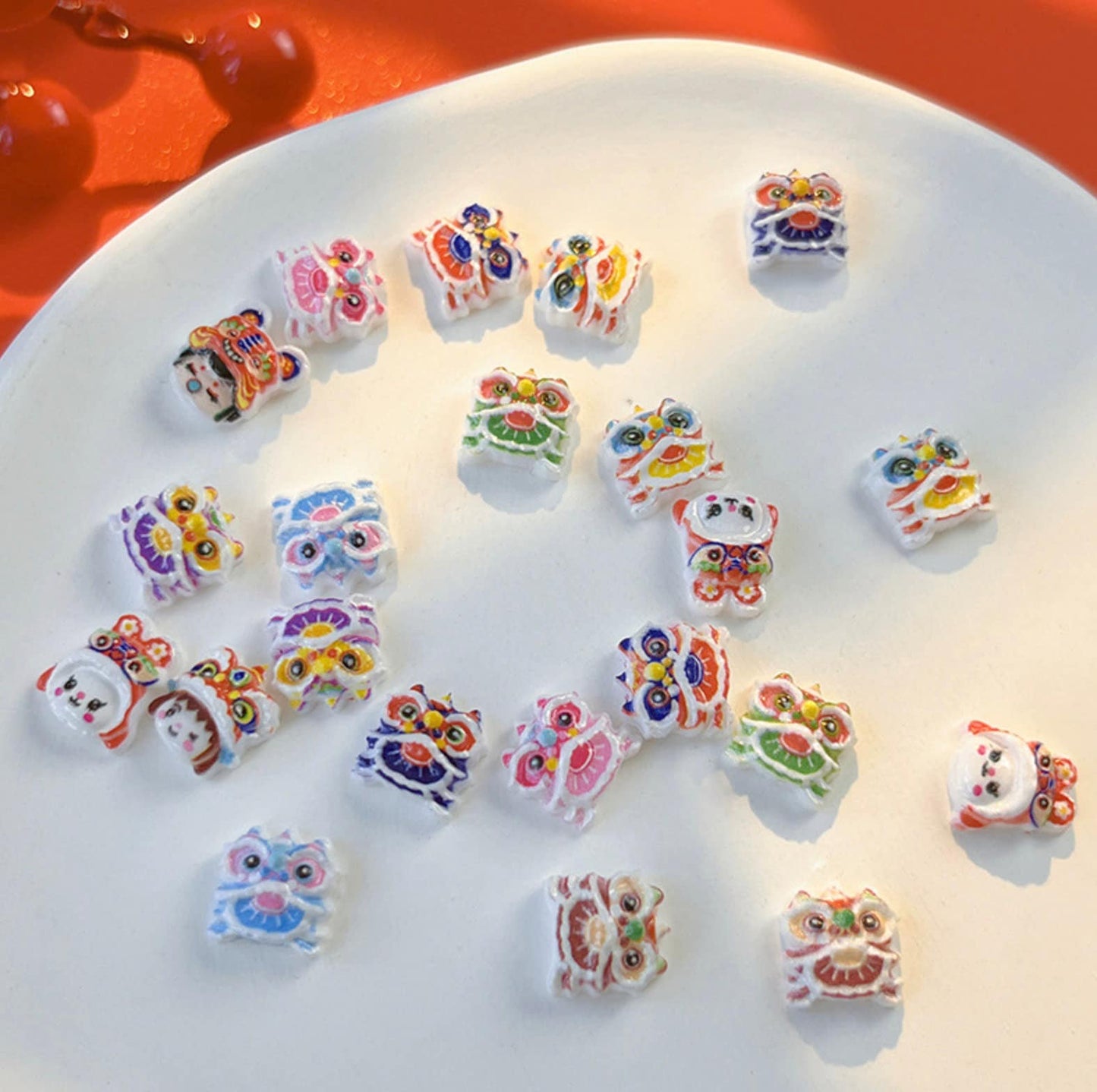 Random Mix Lion Dance, Lunar New Year Themed Nail Art Charms, Mini Cabochon