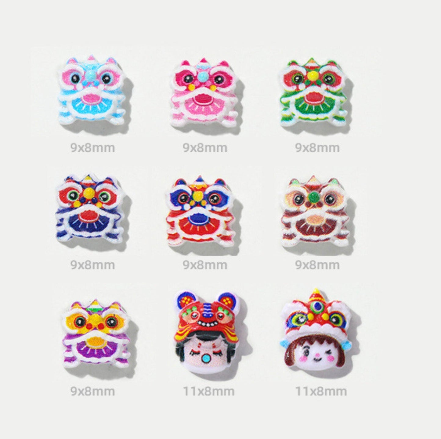 Random Mix Lion Dance, Lunar New Year Themed Nail Art Charms, Mini Cabochon