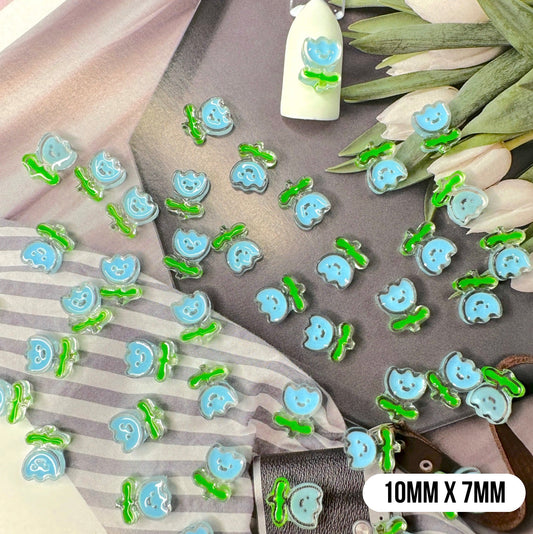 Happy Tulip Flower (Pink,Light Blue) Themed 3D Nail Art Charms, Mini Cabochon