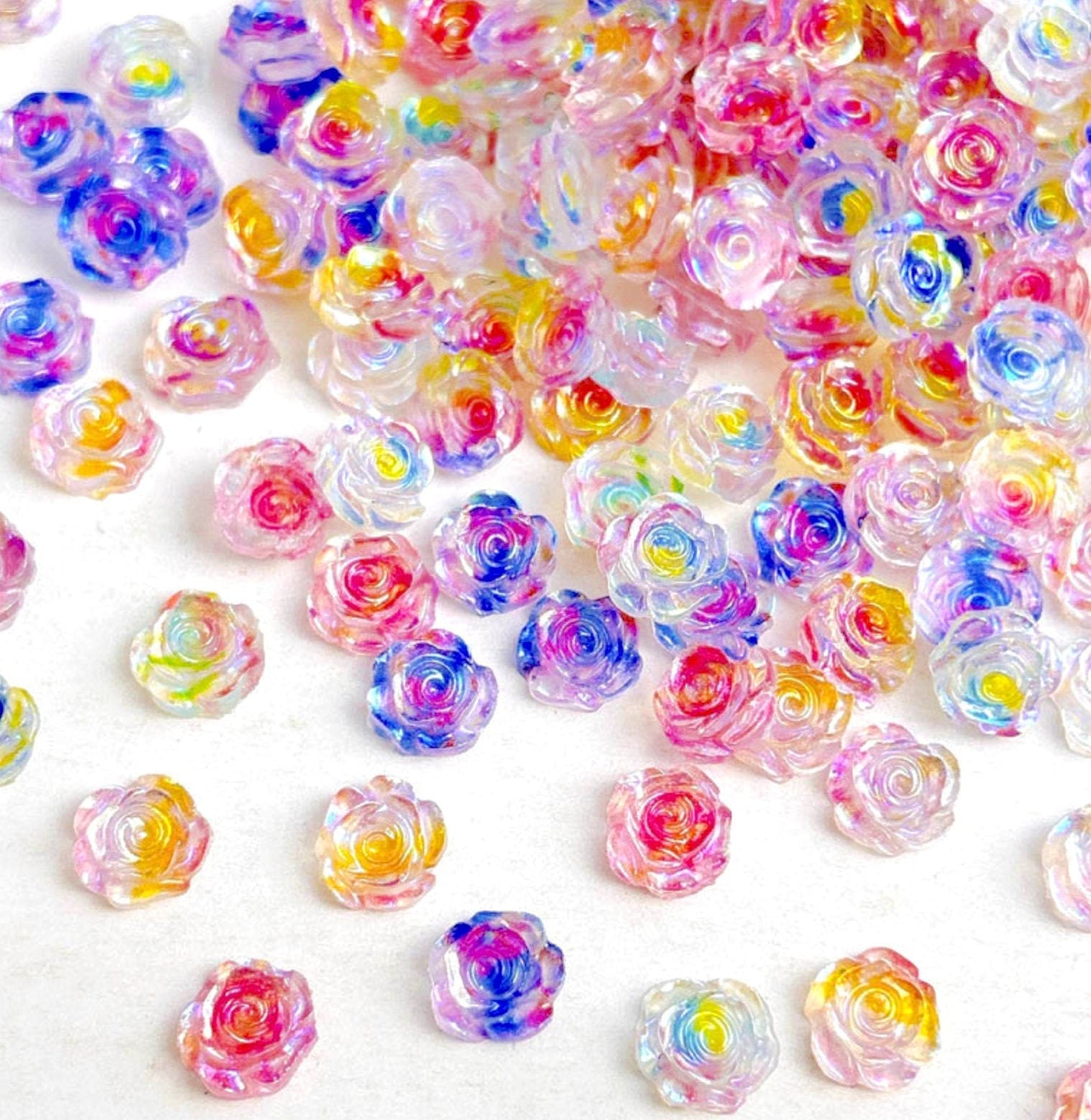 Translucent Gradient Roses, Floral Themed 3D Nail Art Charms, Mini Cabochon