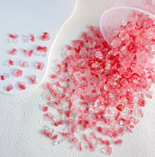 Translucent Light Pink and Clear Random Mix 3D Nail Art Charms, Mini Cabochon