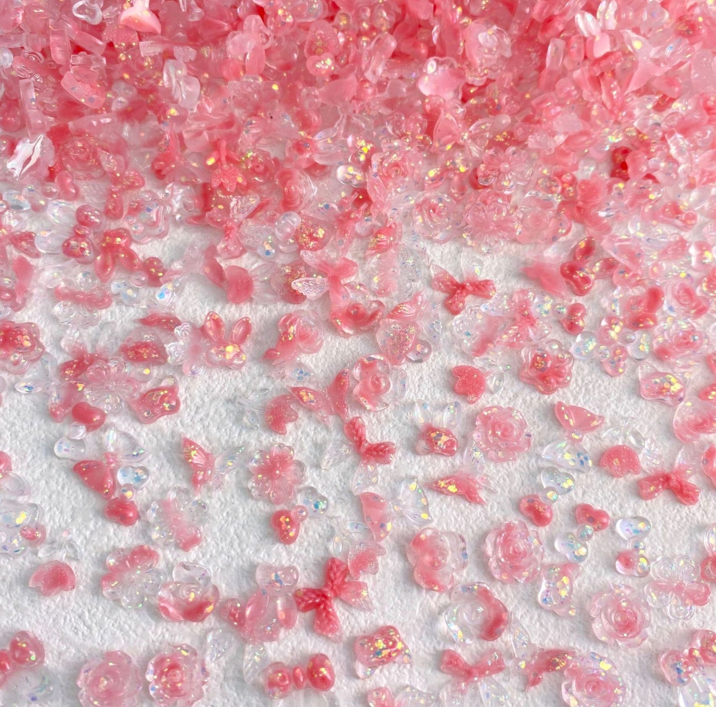 Translucent Light Pink and Clear Random Mix 3D Nail Art Charms, Mini Cabochon