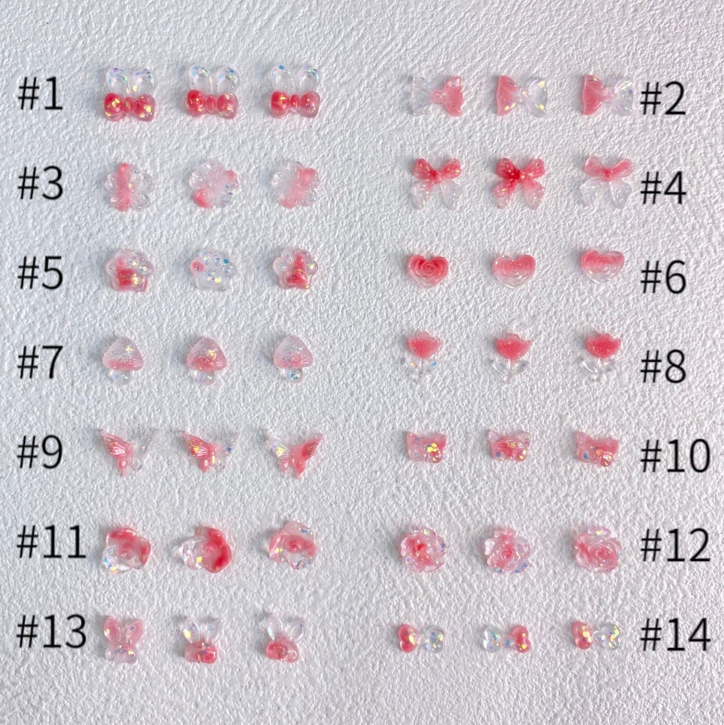 Translucent Light Pink and Clear Random Mix 3D Nail Art Charms, Mini Cabochon