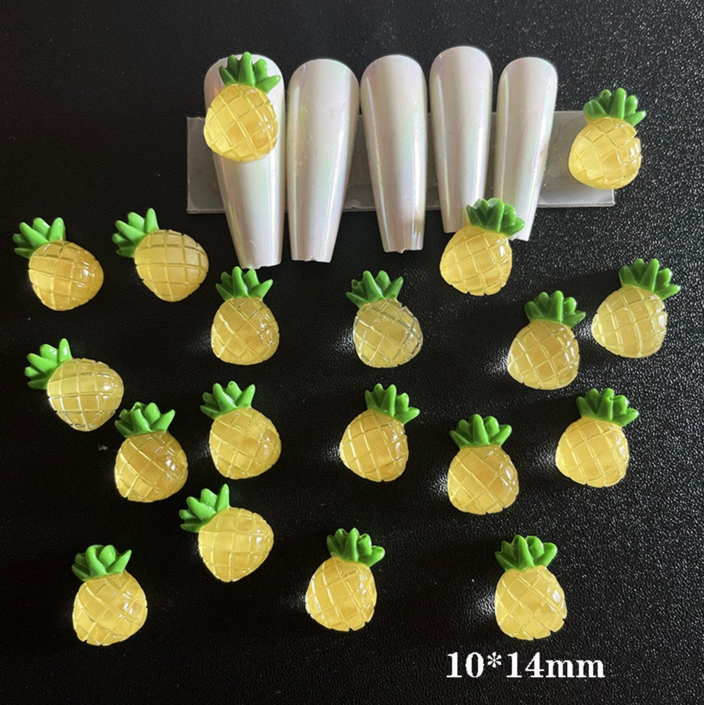 Yellow Pineapple 3D Nail Art Charms, Mini Cabochon (10mm x 14mm)