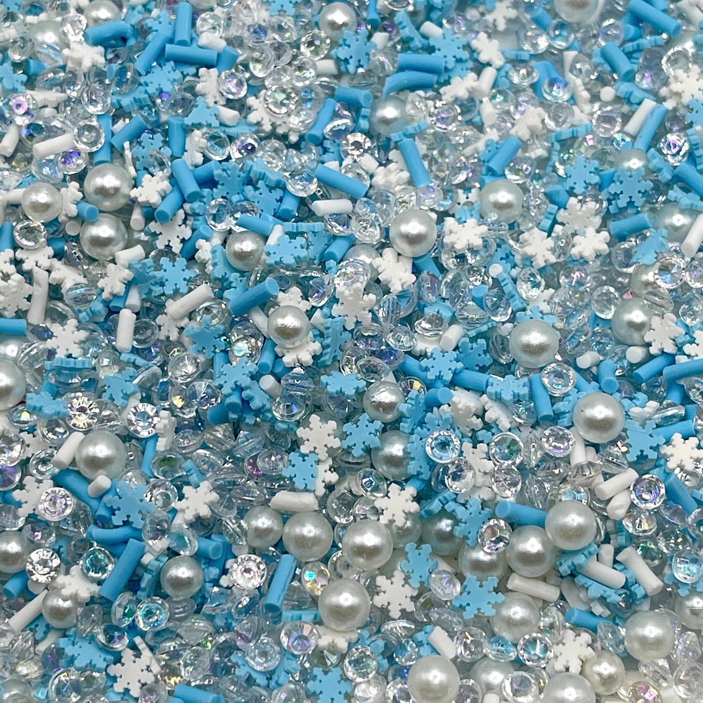 FAKE Blue Snowflake Winter w/Pearls Polymer Clay Sprinkle Mix (NOT EDIBLE) D7-11