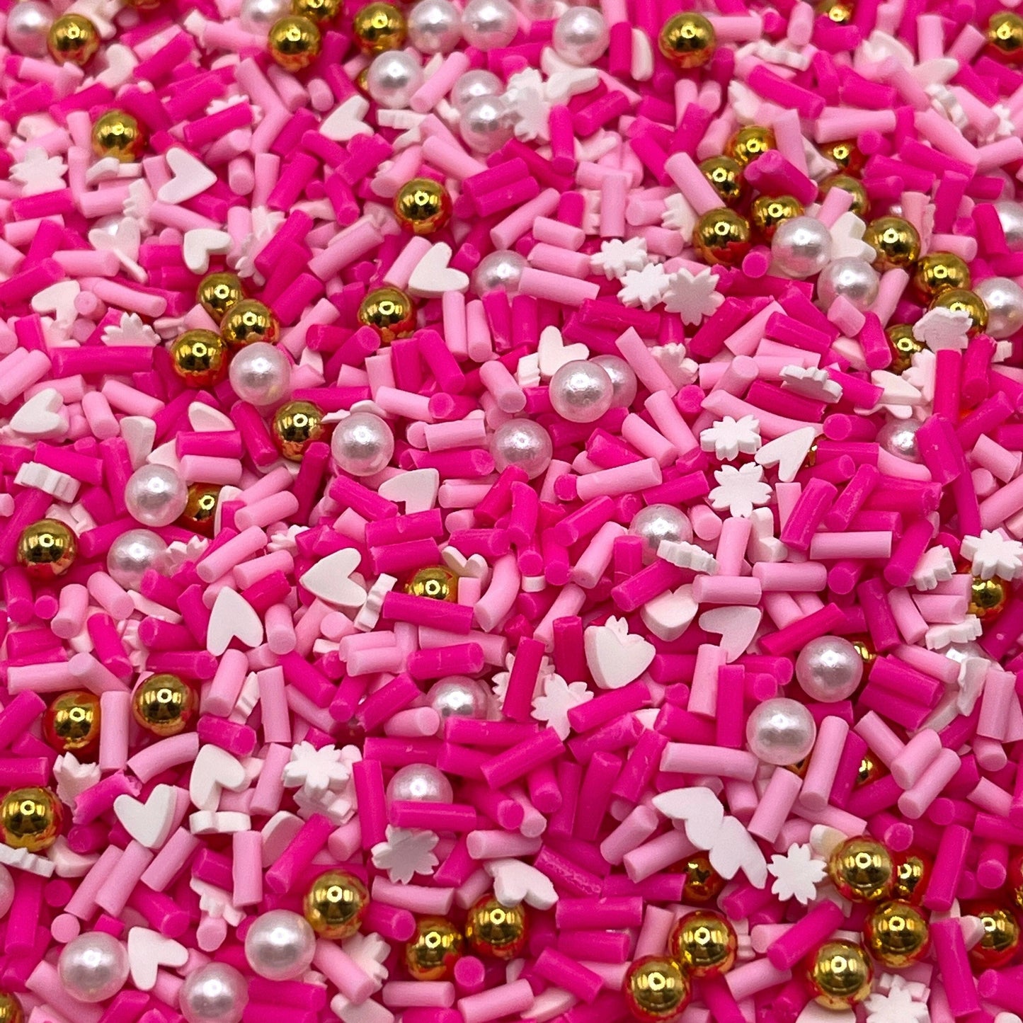 FAKE Bright Pink w/Pearl and Heart Polymer Clay Sprinkle Mix (NOT EDIBLE) D5-11