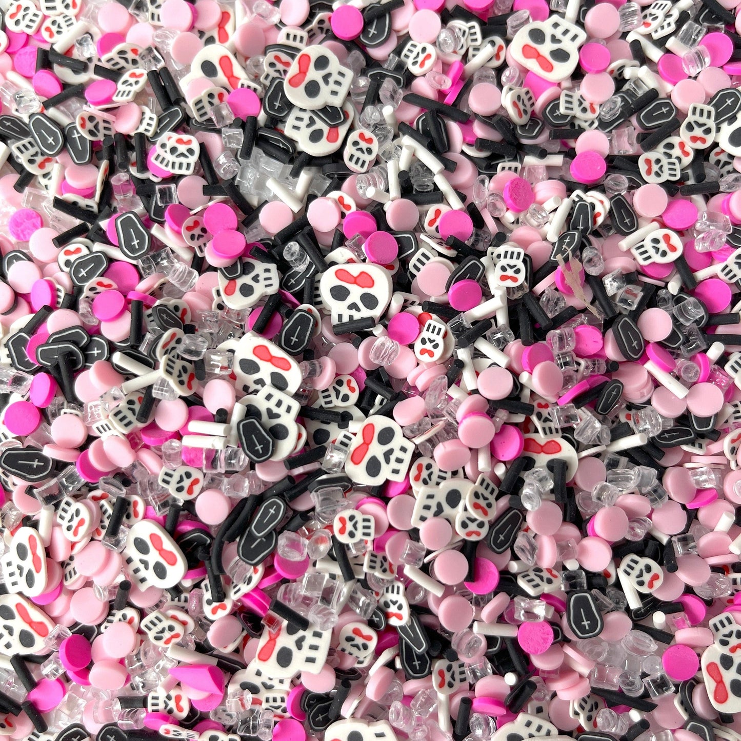 FAKE Pink Death Skull, Halloween Polymer Clay Sprinkle Mix (NOT EDIBLE) D44-10