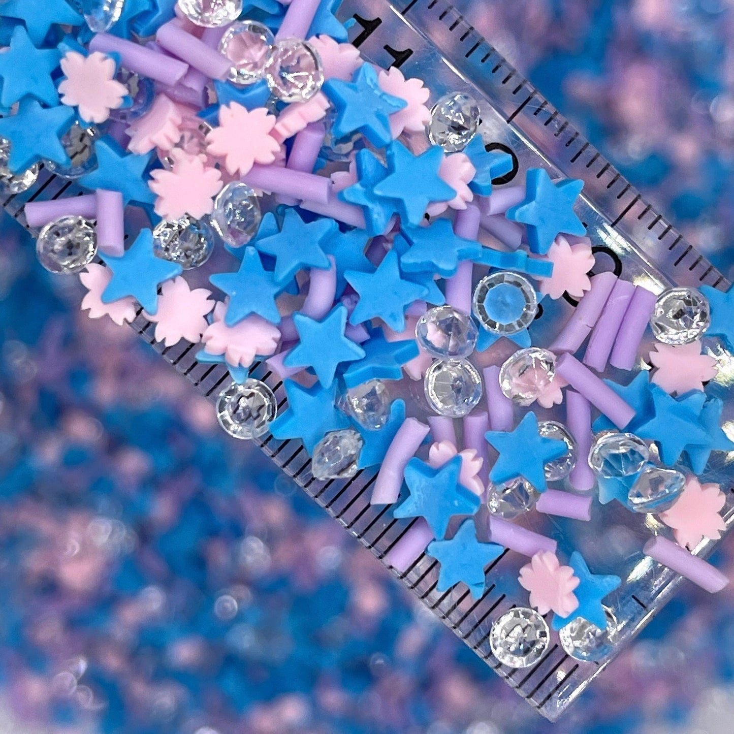 FAKE Pink Sakura Blue Star Rhinestone Polymer Clay Sprinkle (NOT EDIBLE) D6-24