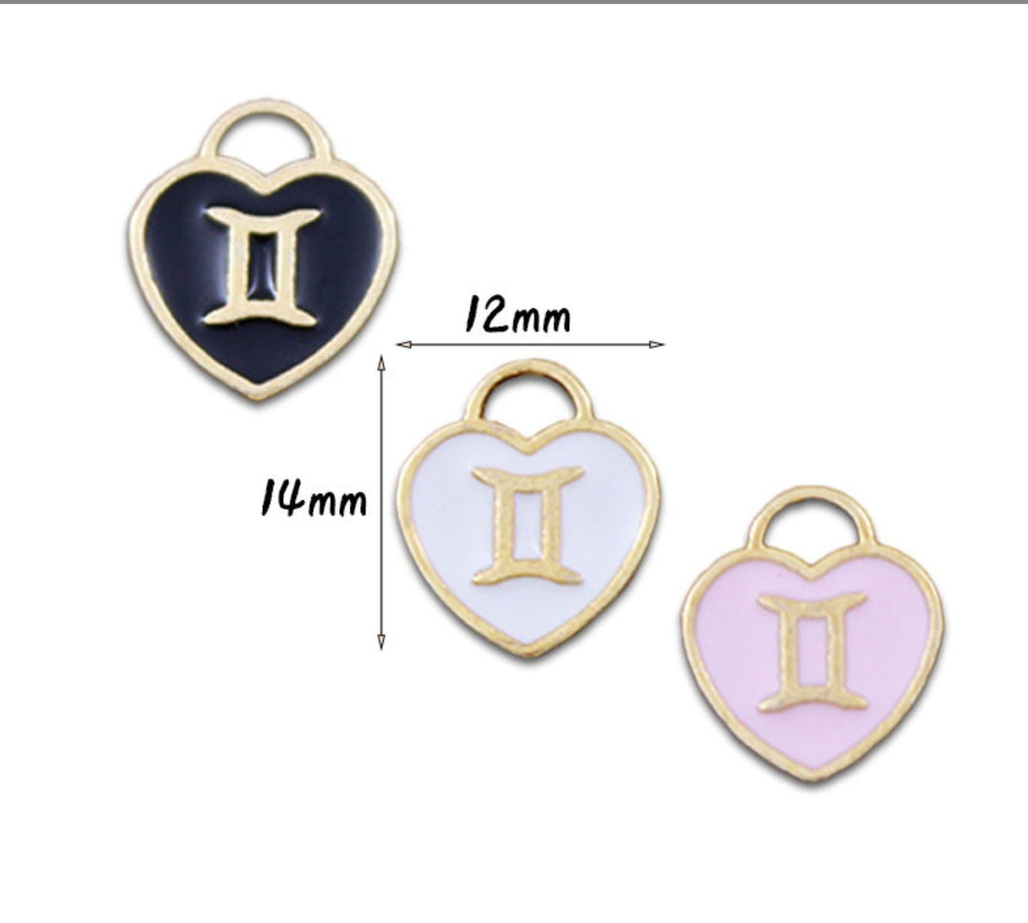 12MM Heart Themed Astrological Signs, Zodiac Sign Themed Enamel Charms