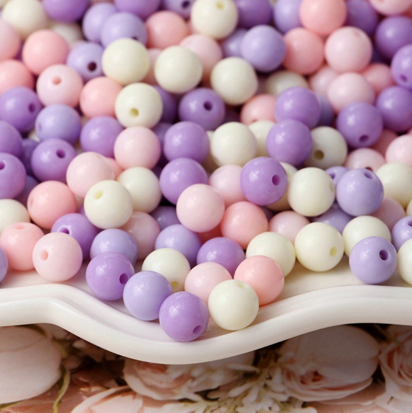 Chunky 12MM/14MM Pink Purple Cotton Candy Themed Acrylic Round Bead Mix