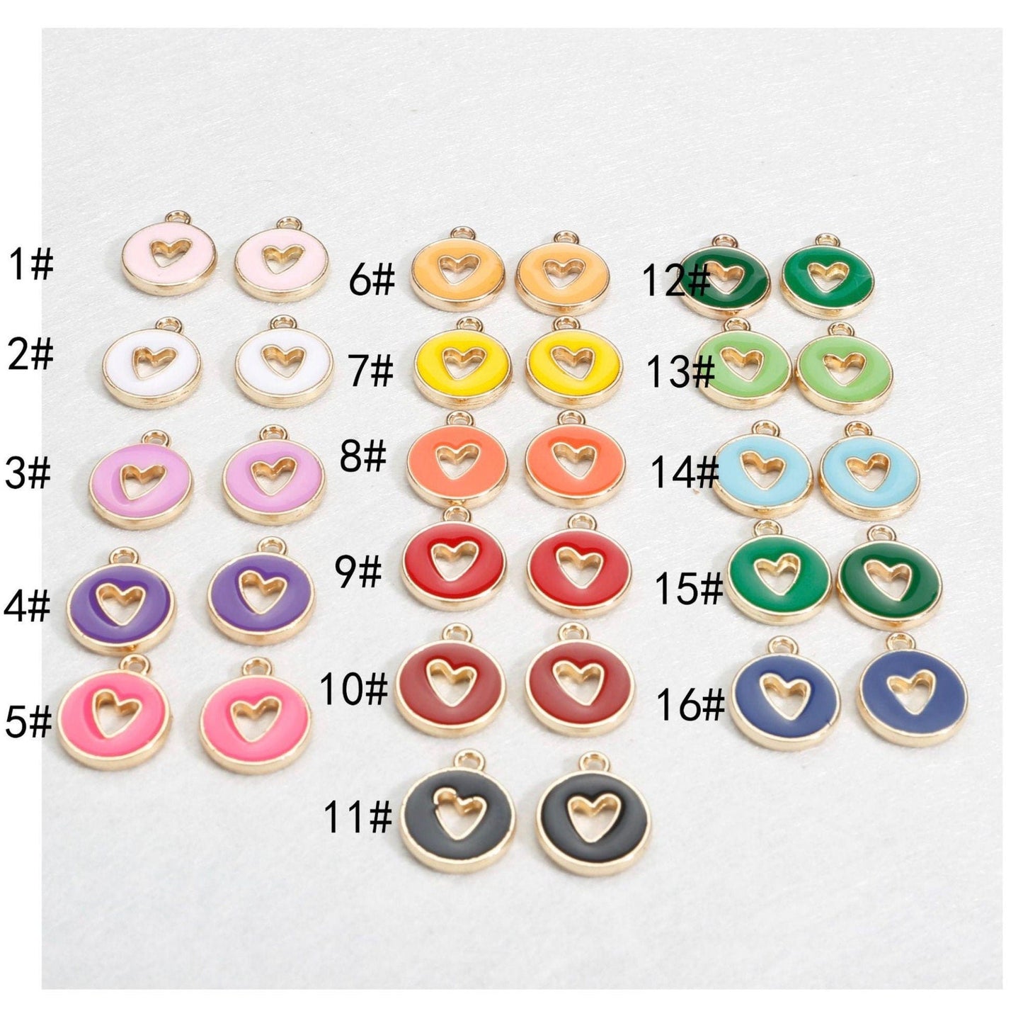 14MM Round Charm with Heart Cutout Enamel Charm, Rainbow Colors