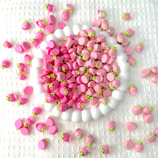 14mm x 11mm Light/Dark Pink Strawberry, Fruit Themed Mini Flatback Cabochons