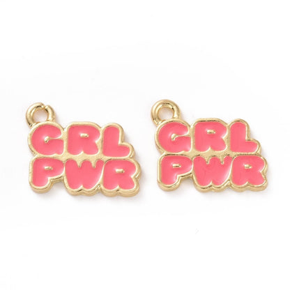 14MM Pink/White Girl Power Enamel Charm