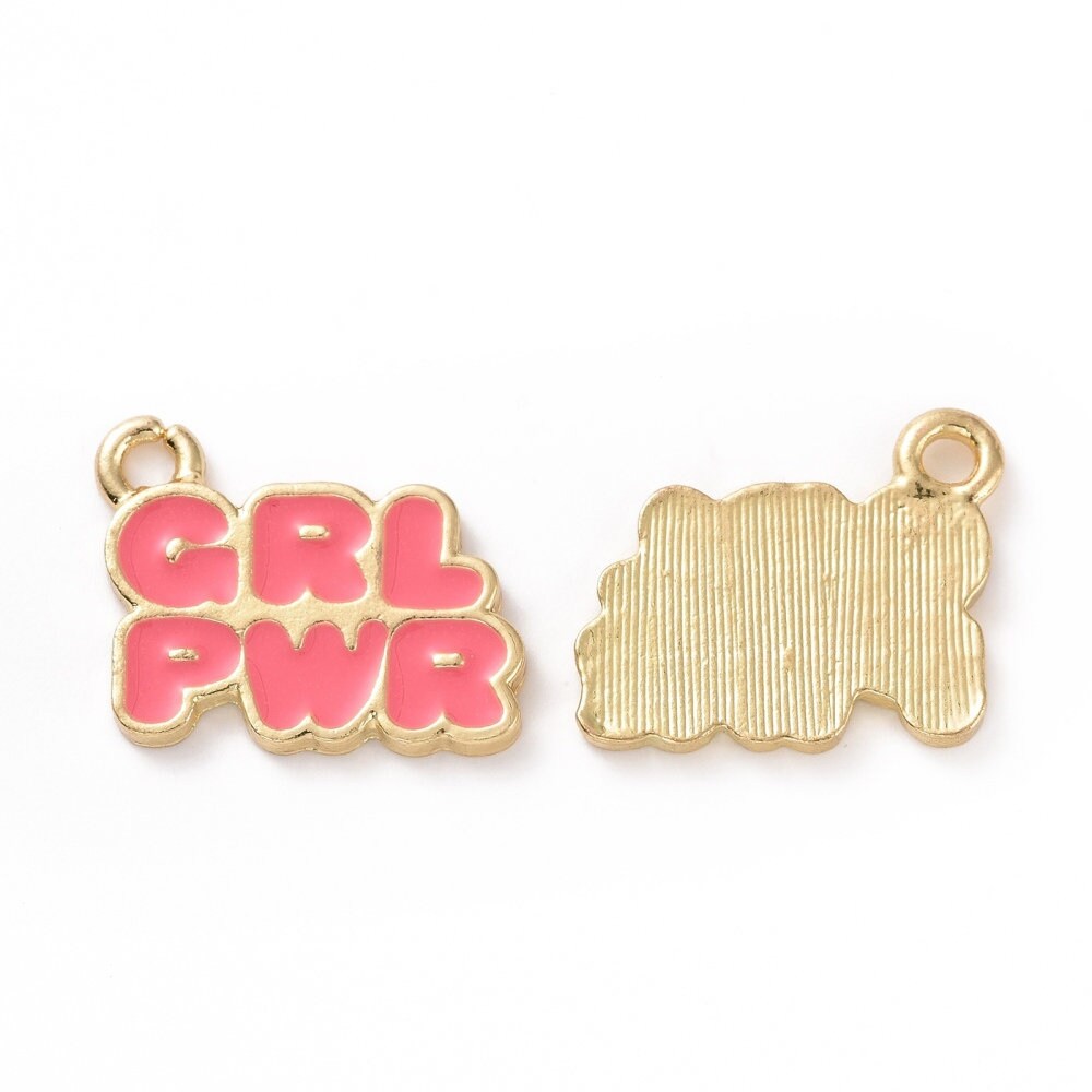 14MM Pink/White Girl Power Enamel Charm