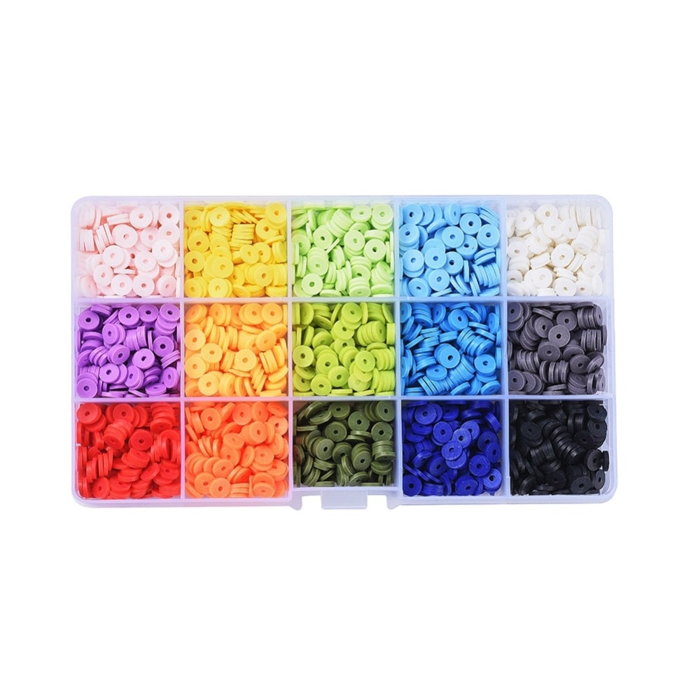 15 Basic Colors Themed Polymer Clay Heishi Bead Set